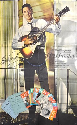 Lot 416 - Elvis memorabilia, Elvis 'It Happened At the Worlds Fair' large pop poster by Reveille and other items.