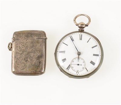 Lot 237 - A silver open face pocket watch and silver vesta case.