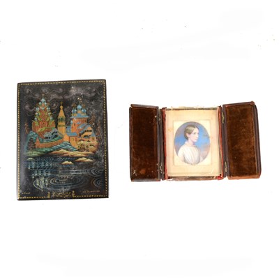 Lot 155 - Russian black lacquered box, probably Fedoskino, ...