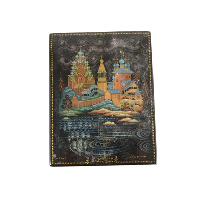 Lot 155 - Russian black lacquered box, probably Fedoskino, ...