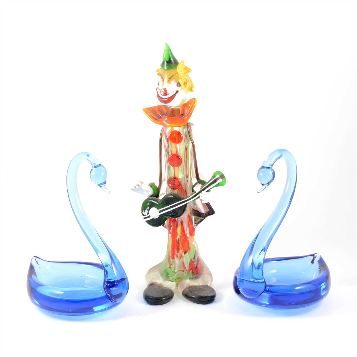 Lot 38 - Murano style coloured glass model of a clown, and other glassware