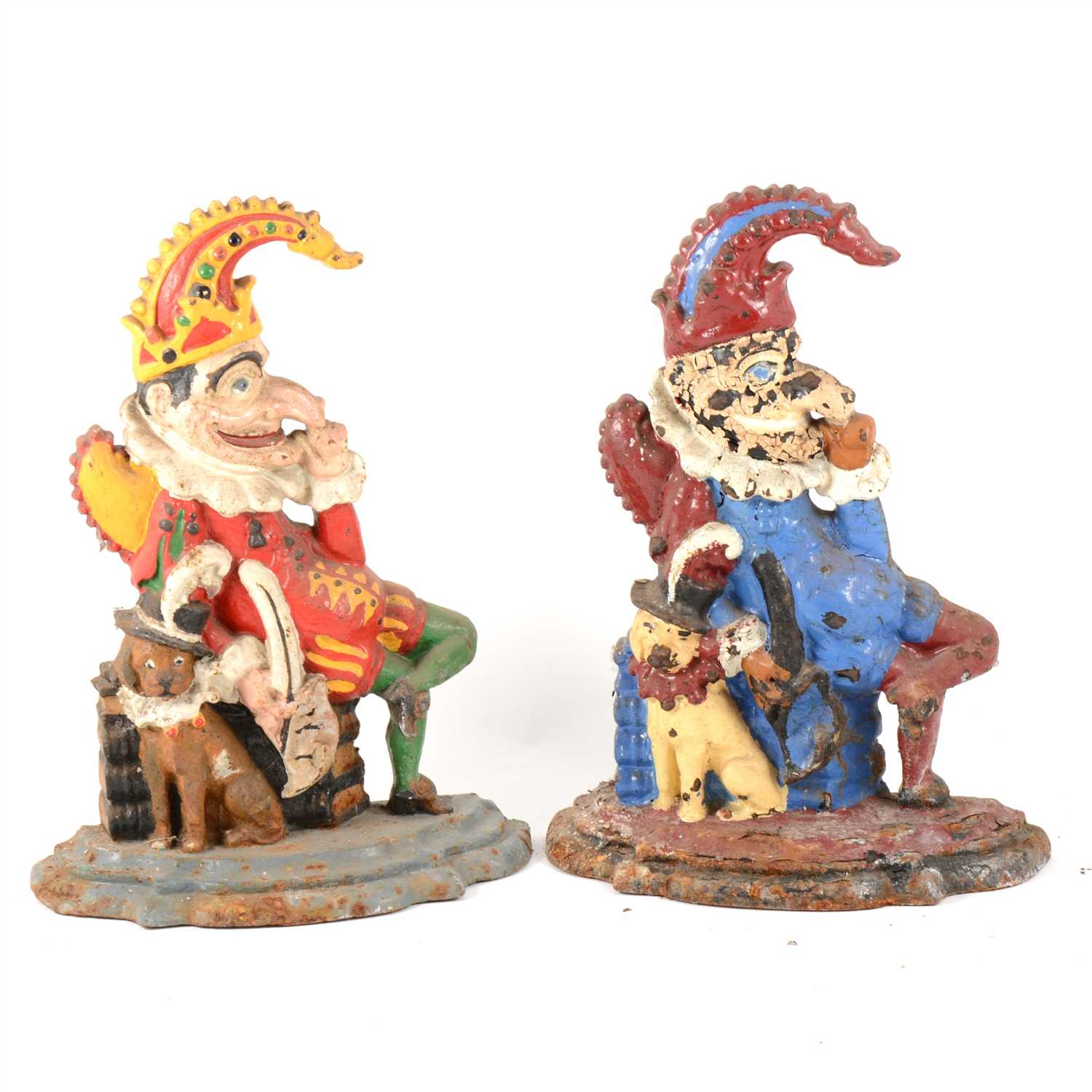 Lot 101 - Painted cast iron doorstop, Mr. Punch, 33cm; and another.