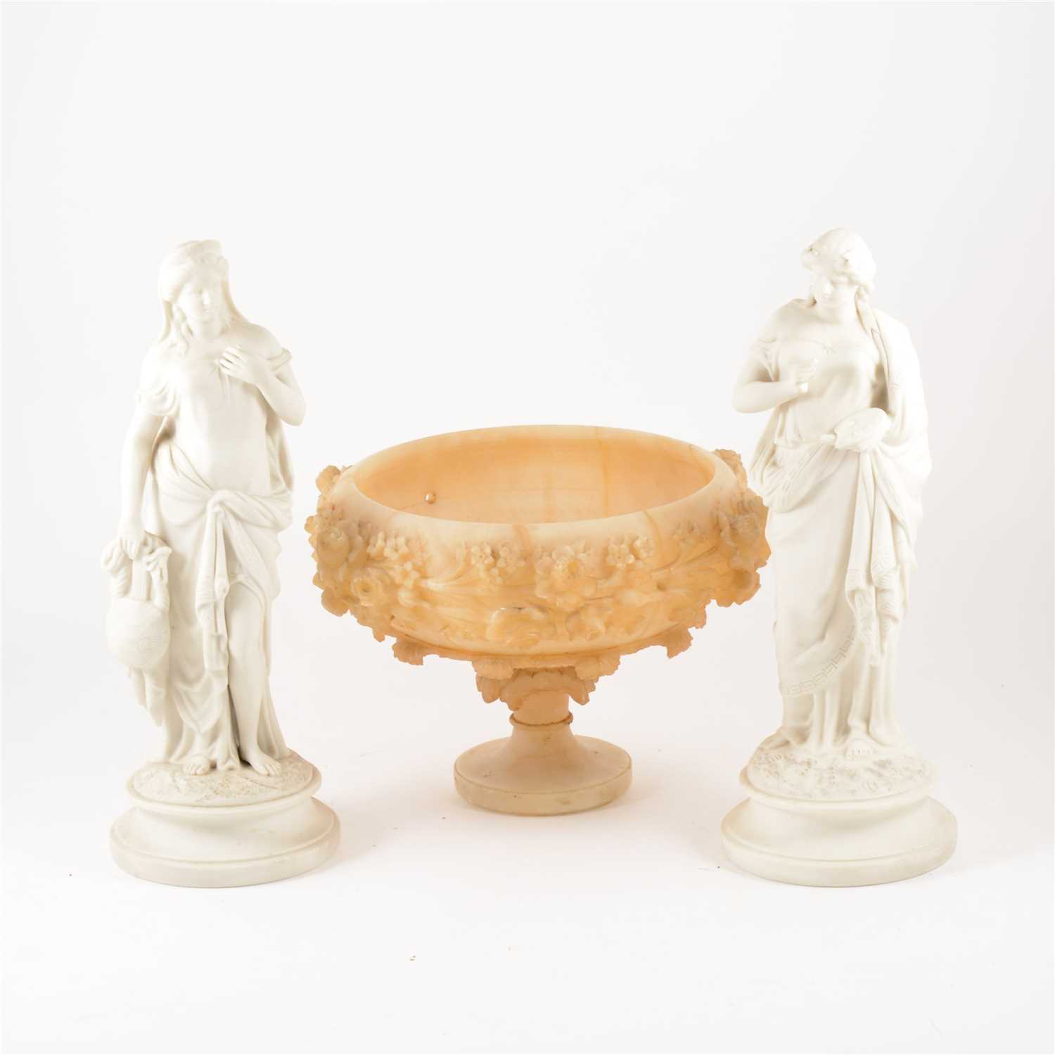 Lot 88 - Two parian figures, of classical maidens, circular bases, ...