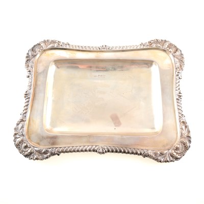 Lot 201 - An Edwardian rectangular silver dish by Sibray, Hall & Co Ltd (Charles Clement Pilling), shell and gadroon border, London 1903, width 31cm, weight approx. 29oz.