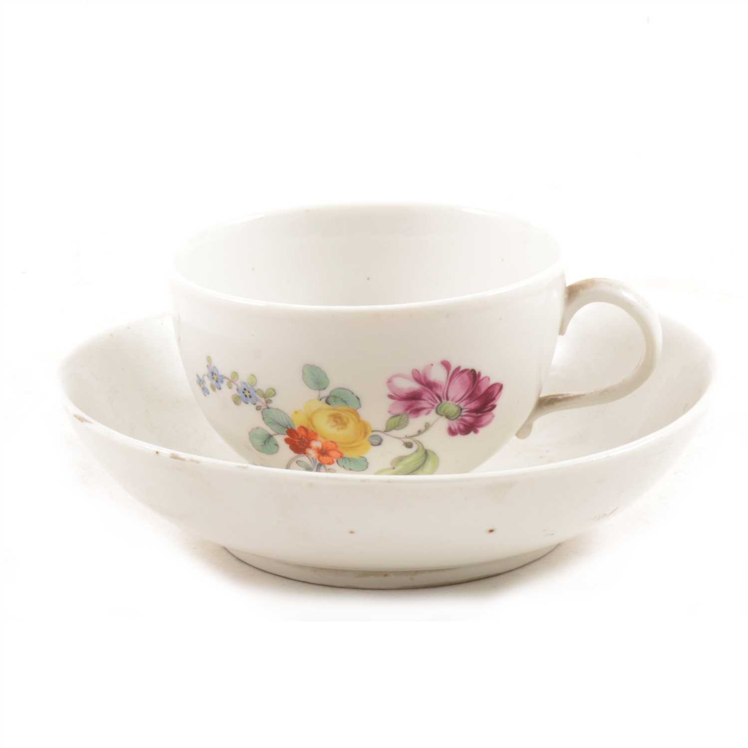 Lot 6 - Tournai porcelain, Hague decorated teacup and saucer, circa 1780