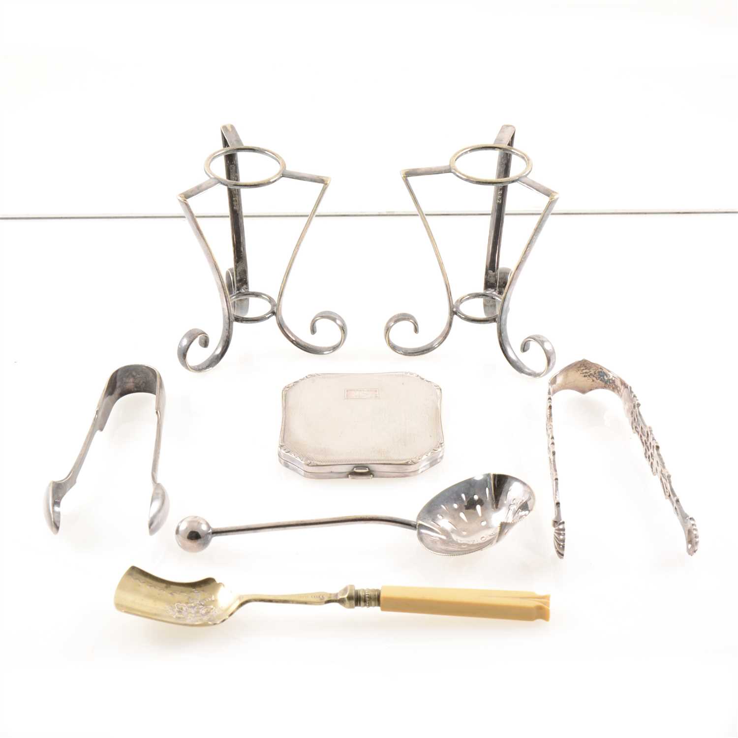 Lot 229 - A collection of small silver and silver-plated items, elephant teether Birmingham 1968, fluted salt and pepper