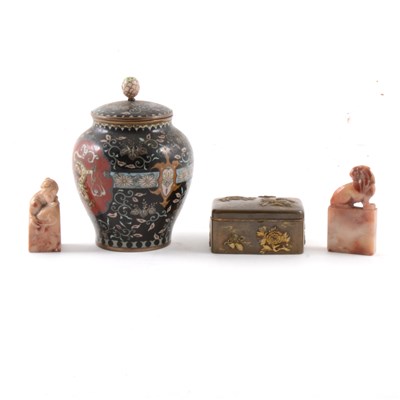Lot 65 - Small Japanese cloisonné covered jar, and other Asian works of art.
