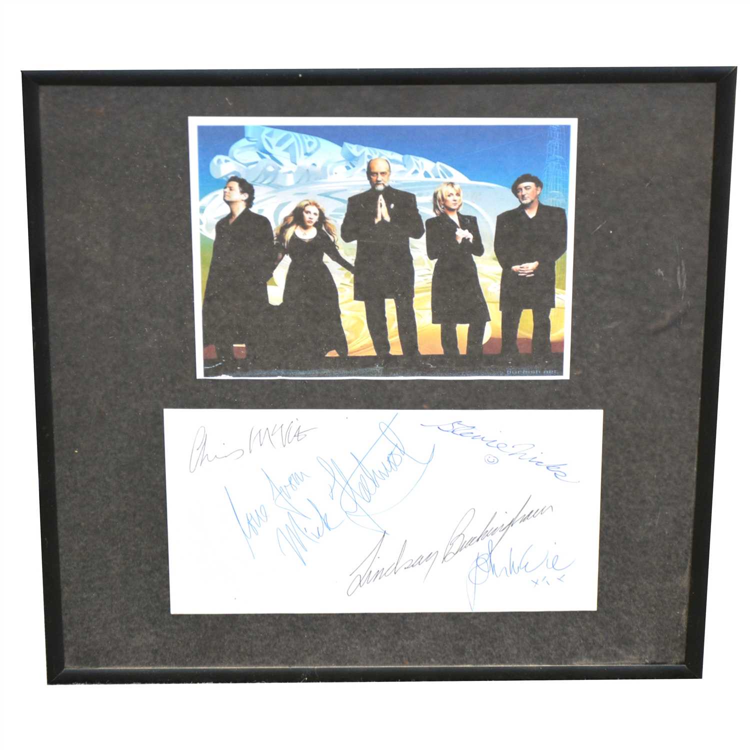 Lot 401 - Fleetwood Mac interest; set of five band member signatures, framed.