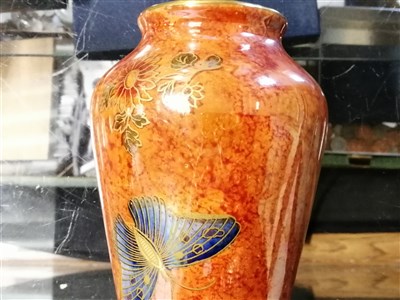 Lot 8 - Carlton Ware conical shape vase, Rouge Royale palette, ...