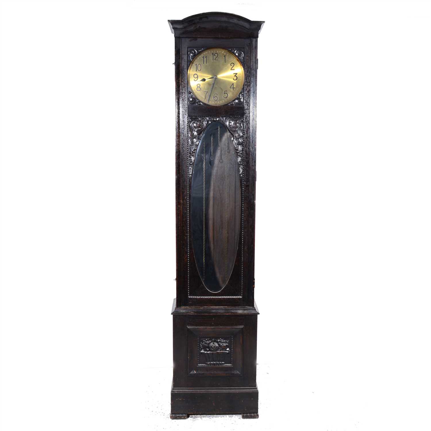 Lot 323 - Vienna style 1930s stained oak longcase clock.