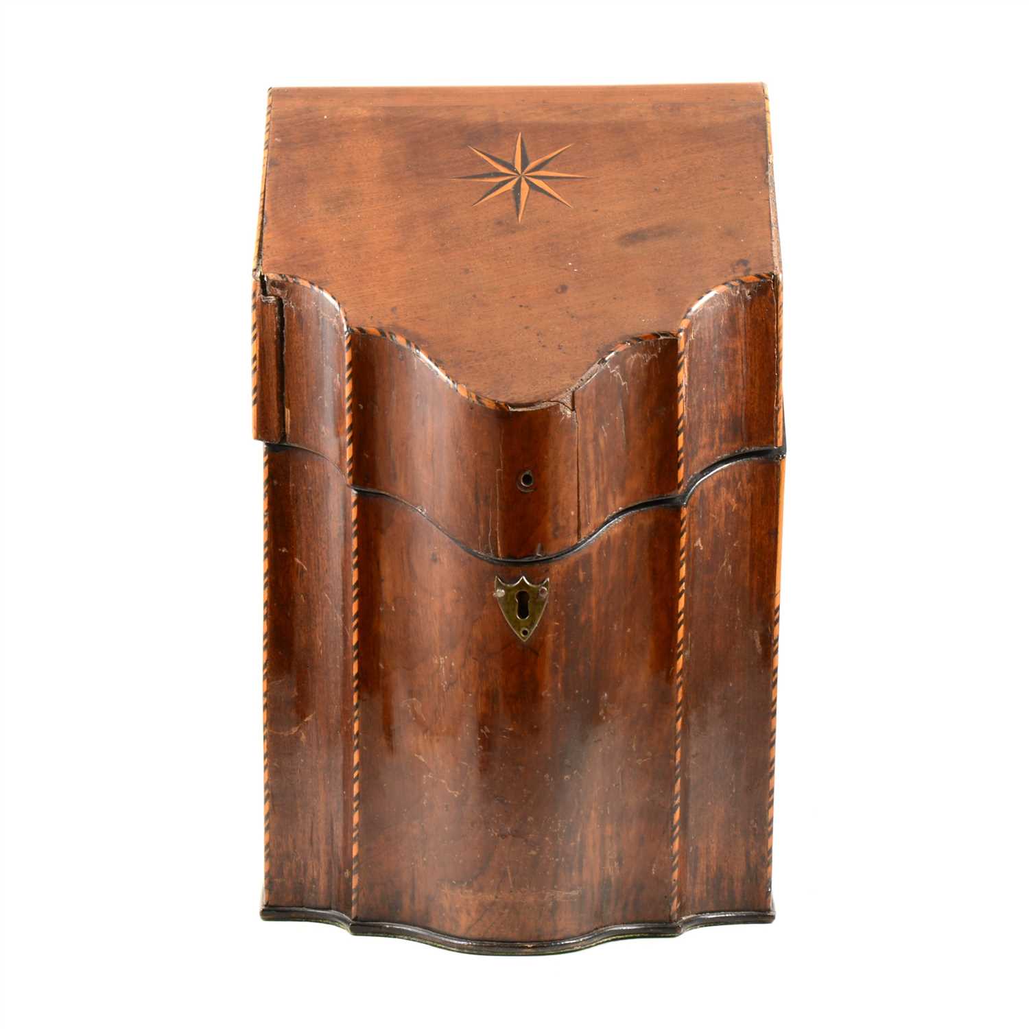 Lot 189 - George III inlaid mahogany knife box, ...