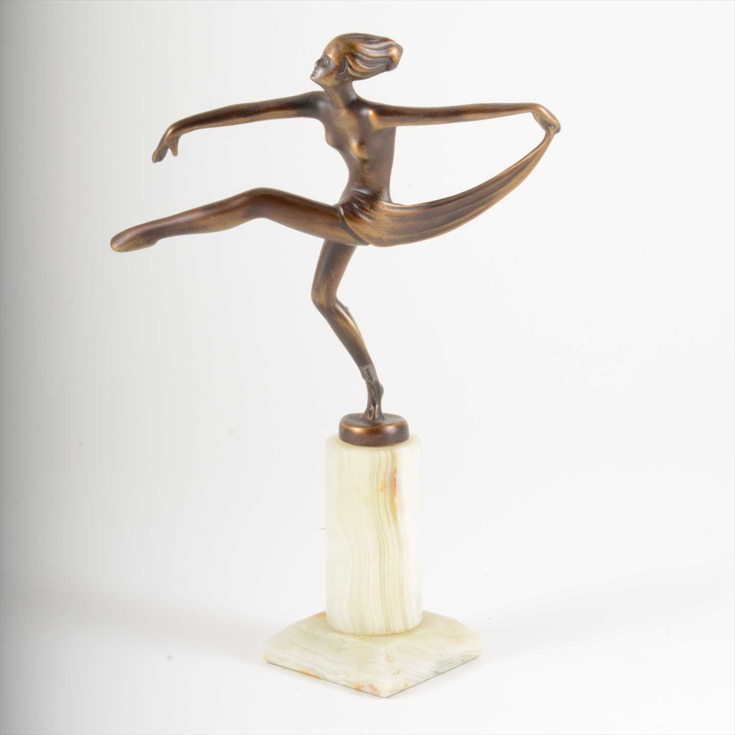 Lot 145 - An Art Deco patinated art metal 'Scarf Dancer', circa 1930.