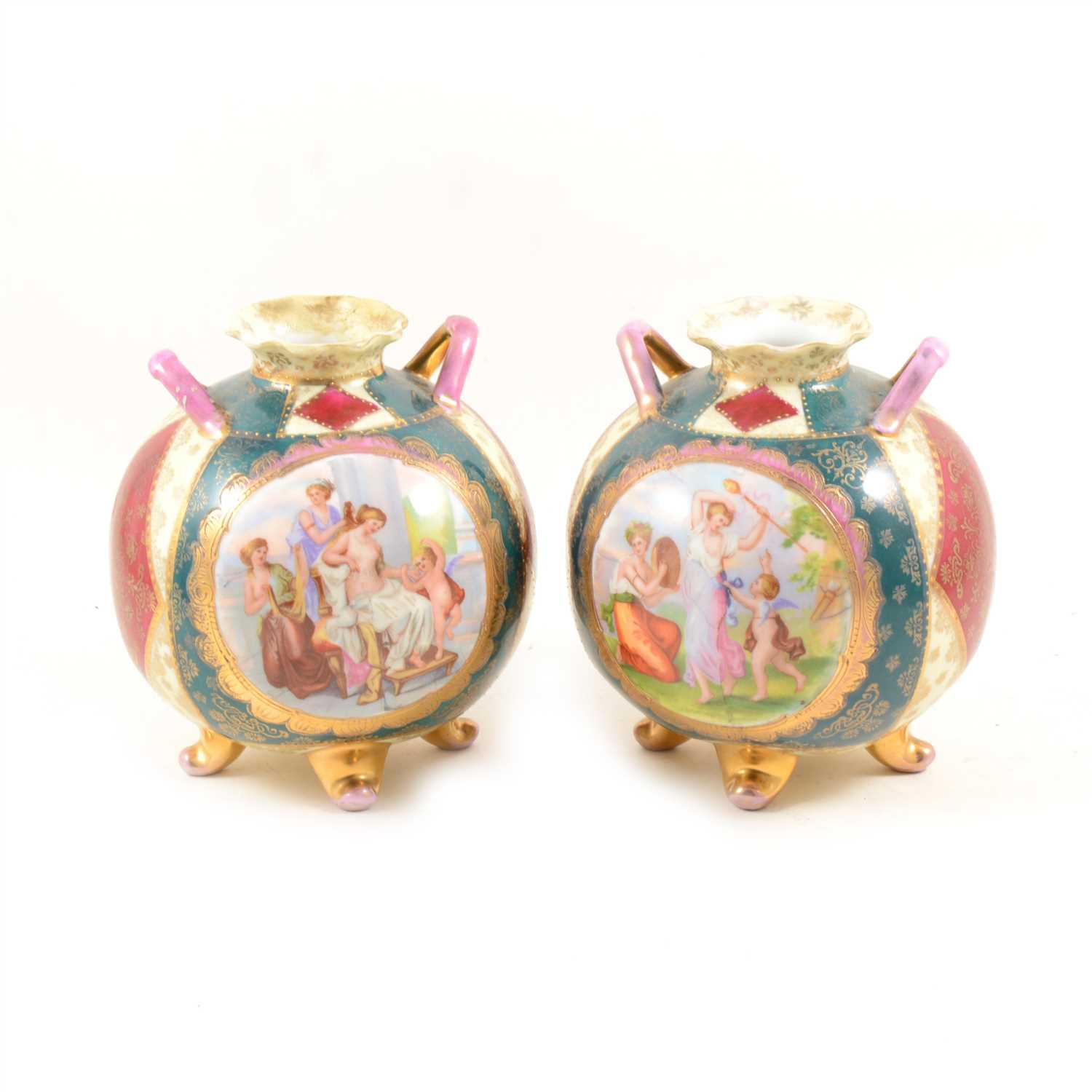 Lot 99 - Pair of Viennese style neo spherical vases, ...