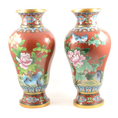 Lot 104 - Pair of modern Chinese cloisonné vases, ...