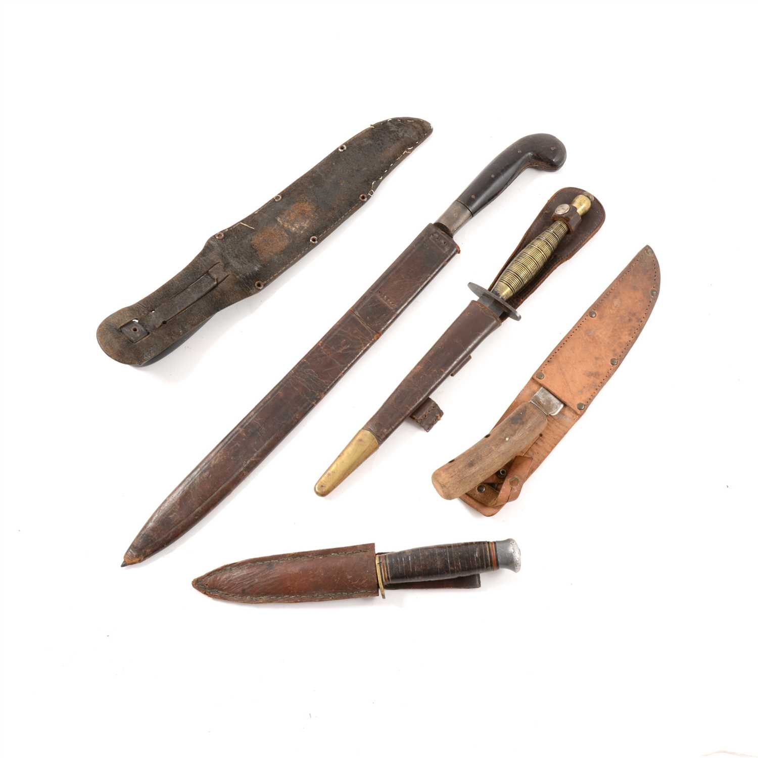 Lot 123 - 19th Century Hunters knife by Beal Sheffield, and six other blades.