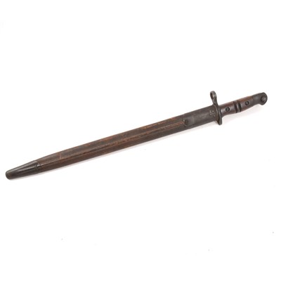 Lot 124 - WWI bayonet, blade 43cm, dated 1913, leather sheath.