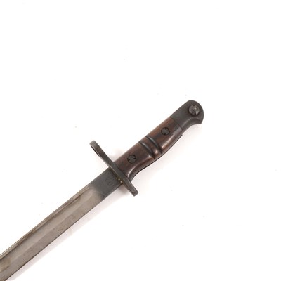Lot 124 - WWI bayonet, blade 43cm, dated 1913, leather sheath.