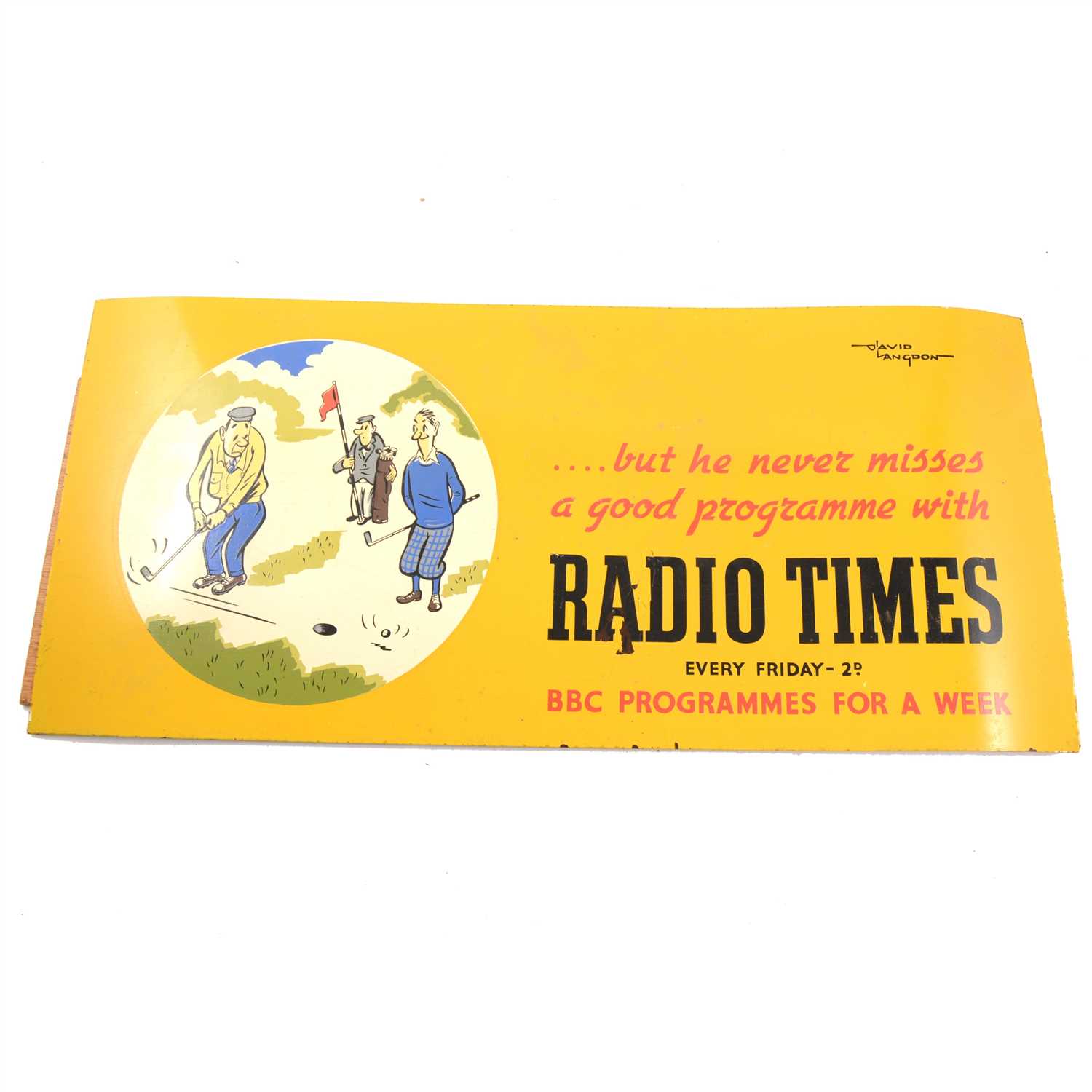 Lot 222 - A shop window advertisement for Radio Times, with golfing cartoon by David Langton