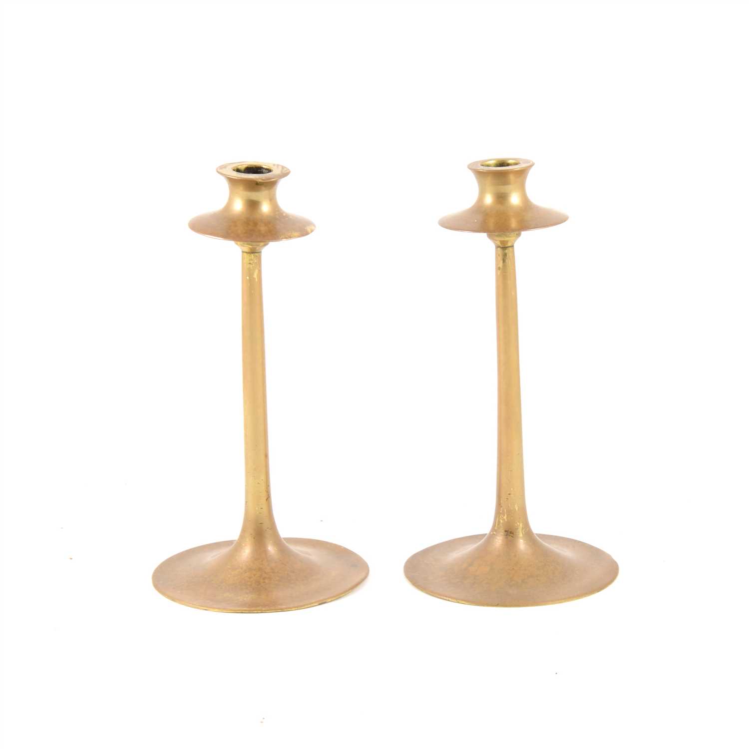 Lot 99 - A pair of Arts & Crafts bronze candlesticks, Dryad design