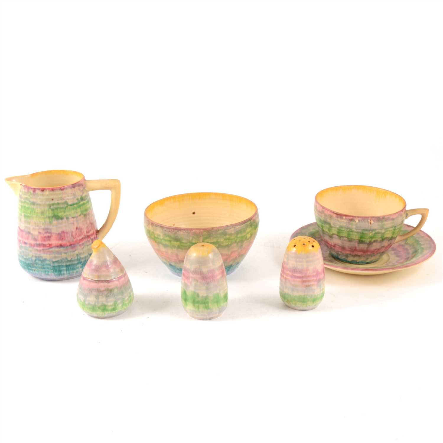 Lot 11 - A 'Delecia' pattern part tea set for six by Clarice Cliff, some damages