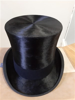 Lot 68 - Black silk top hat, James Lock & Co, London, and a grey top hat