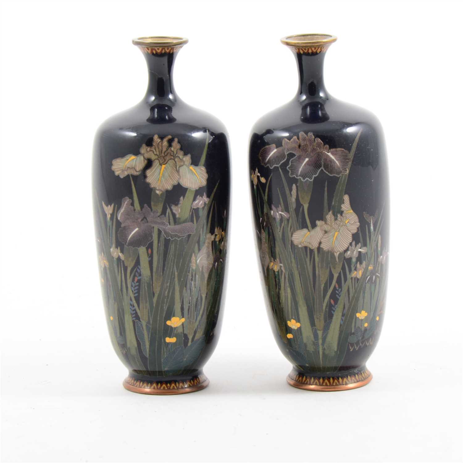 Lot 112 - Pair of Japanese blue ground cloisonné vases
