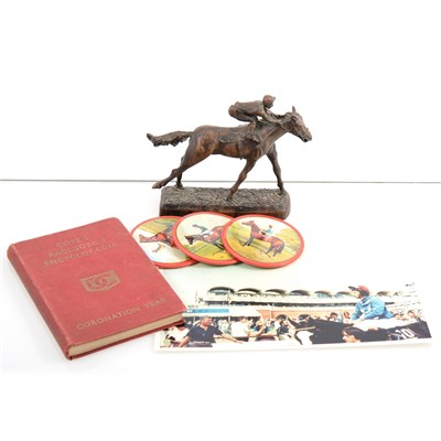 Lot 114 - A collection of Horse Racing/ Lester Piggott related ephemera including signed autobiography, limited edition print by ACE, resin sculpture, signed photographs, etc