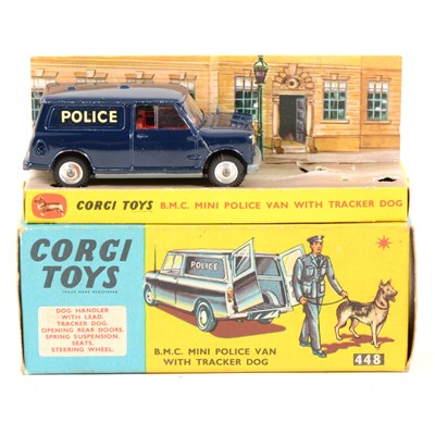 Lot 169 - Corgi Toys; 448 BMC Mini Police Van with tracker dog, (missing figure and dog), boxed with inner tray.