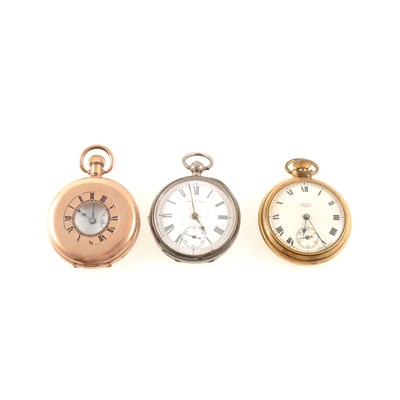 Lot 238 - Three pocket watches, a gold-plated demi hunter