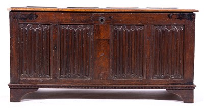 Lot 428 - A joined oak coffer, basically late 17th Century