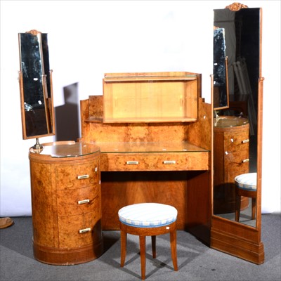Lot 124 - An Art Deco burr walnut combination dressing table and stool, by W& T Lock, Bath.