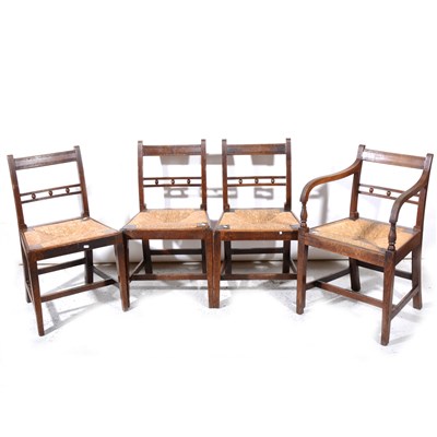 Lot 371 - Four Victorian oak bar-back dining chairs