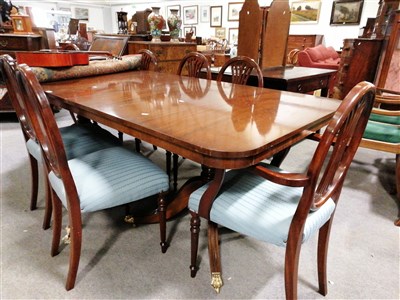 Lot 396 - Reproduction mahogany twin pedestal extending dining table, ...