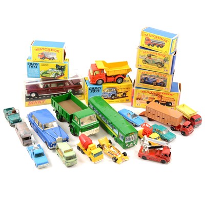 Lot 210 - Die-cast model cars; including boxed Dinky and Corgi examples, Matchbox, Husky and others.