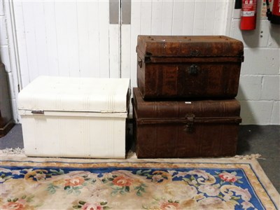 Lot 349 - Tin trunk, width 68cm; and two others.