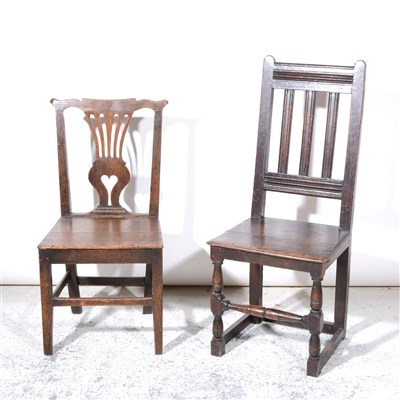 Lot 339 - Joined oak single chair, probably 18th century; a single Windsor chair, a Georgian oak dining chair, and a Victorian dining chair
