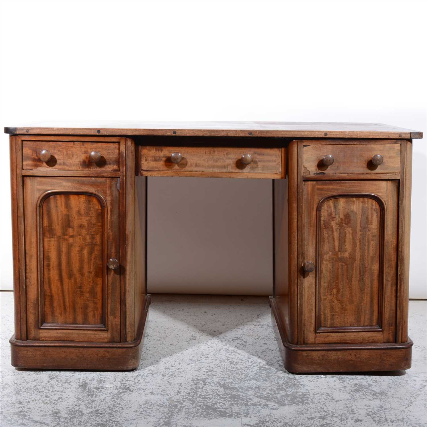 Lot 373 - Victorian mahogany twin pedestal desk.