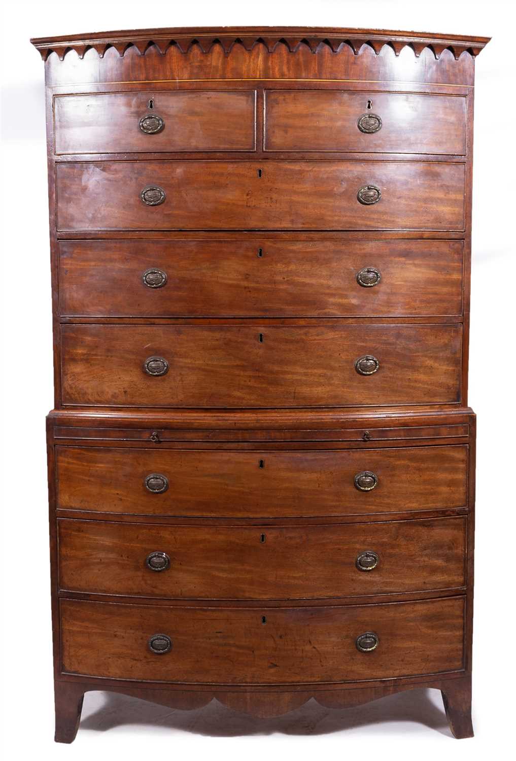 Lot 444 - A George III mahogany bowfront chest on chest
