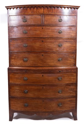 Lot 444 - A George III mahogany bowfront chest on chest