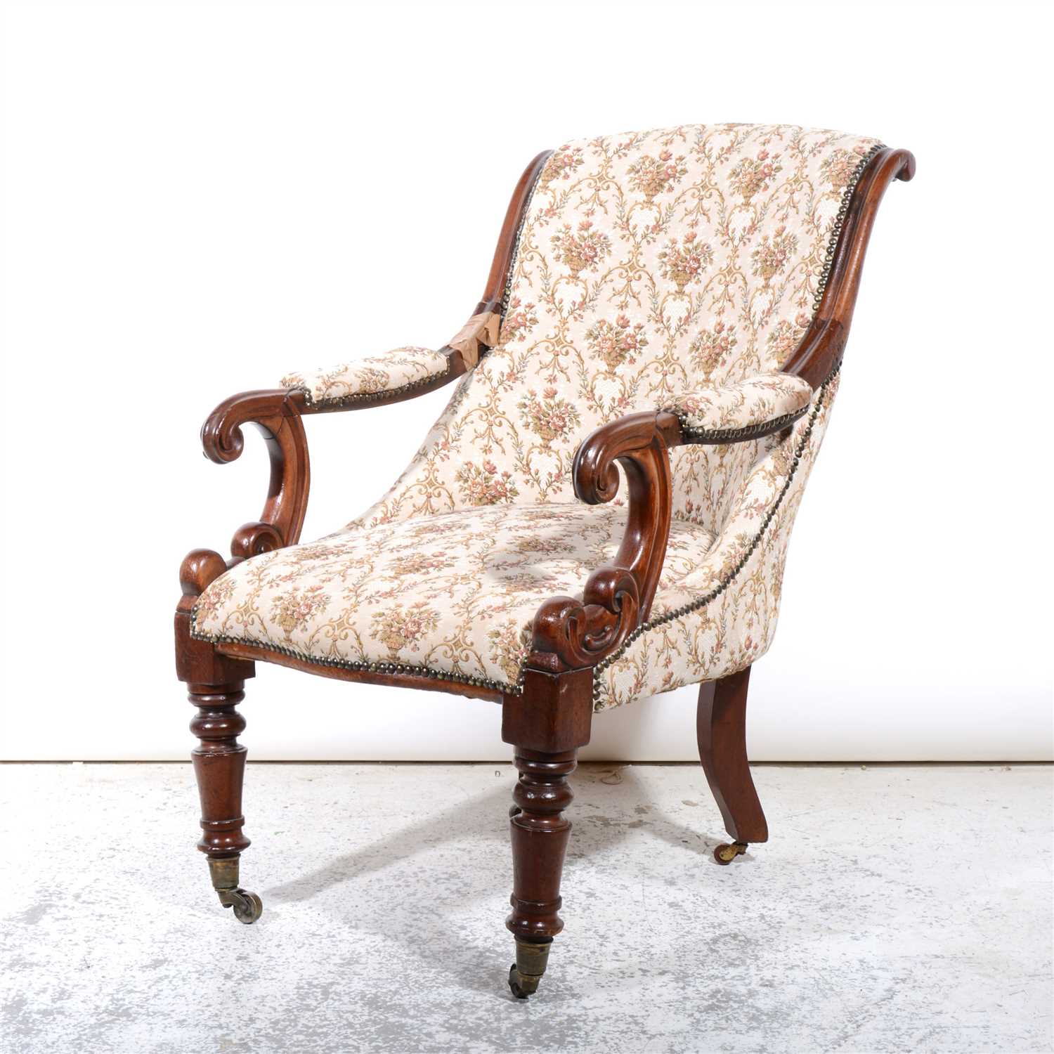 Lot 372 - Victorian mahogany scroll arm easy chair,