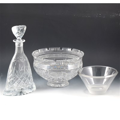 Lot 25 - Waterford crystal 'Monteith' bowl and two other pieces of crystal glass.