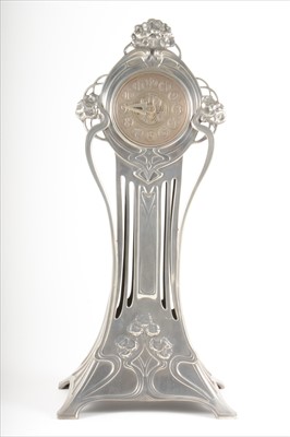 Lot 89 - An Art Nouveau silvered metal mantel clock, by WMF, circa 1900