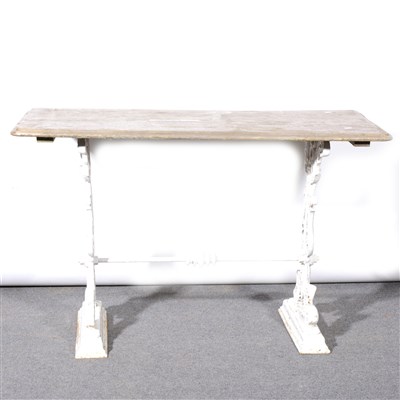 Lot 345 - A pub trestle table, painted cast iron base