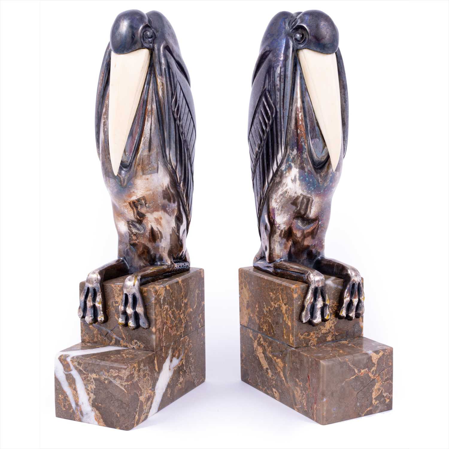 Lot 143 - A pair of Art Deco silvered bronze and ivory bookends by Marcel-Andre Bouraine