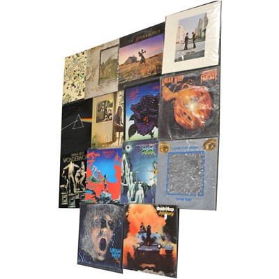 Lot 469 - Vinyl LP music records; Fourteen Rock and Progressive Rock records, Pink Floyd, Uriah Heep, Led Zeppelin etc.