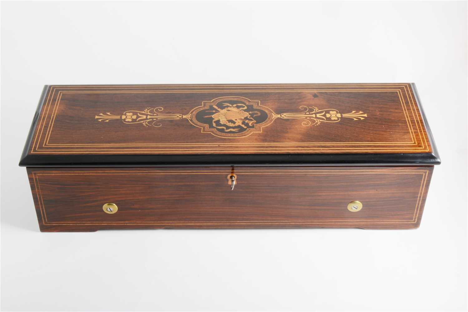 Lot 90 - Swiss rosewood and simulated rosewood musical box by Nicole Freres, No. 39432, 1860's