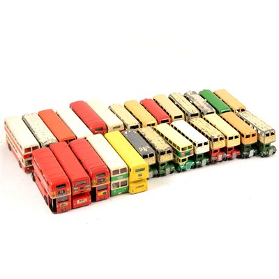 Lot 156 - Dinky Toys die-cast models; twenty seven loose playworn and re-painted selection of double decker buses.