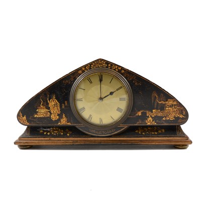 Lot 84 - Edwardian japanned mantel clock, cylinder movement.
