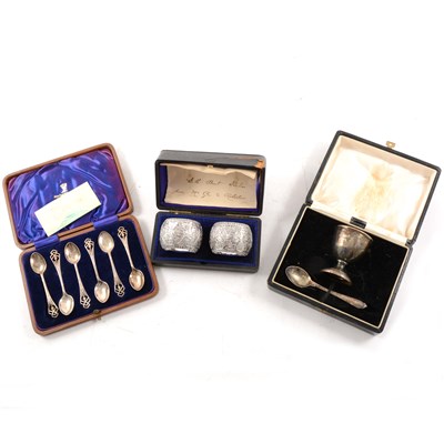 Lot 371 - Cased silver cutlery, Christening set, etc