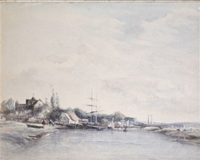 Lot 406 - English School, river landscape, watercolour